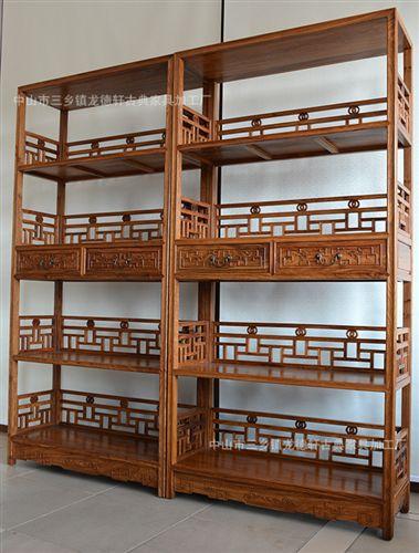 廠家直銷 非洲花梨木雕花格子書架 茶葉架龍德軒仿古實木家具批發(fā)